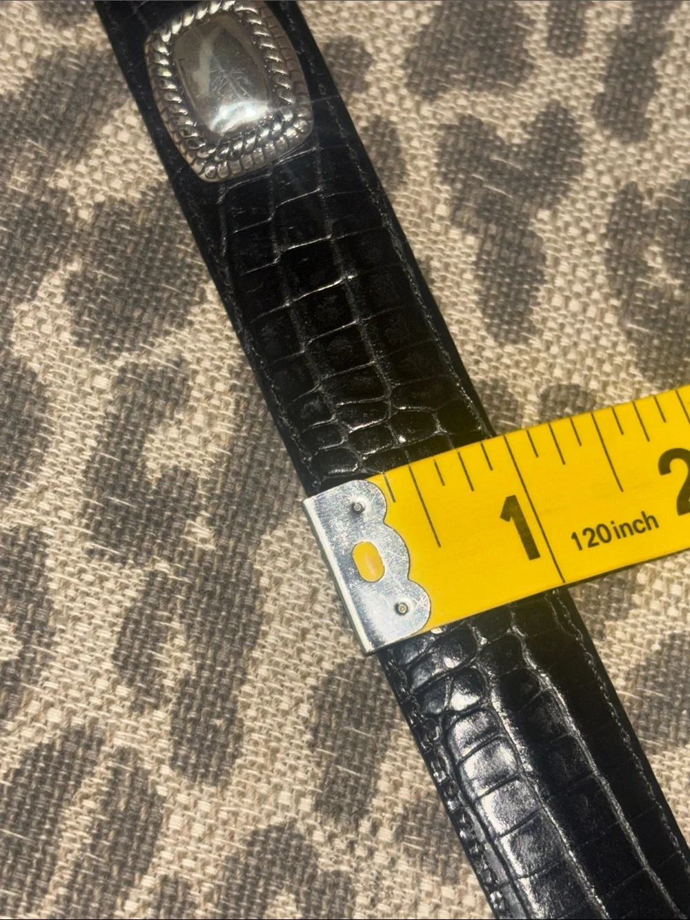 Vintage Brighton black belt embossed leather reptile snakeskin croc silver tone